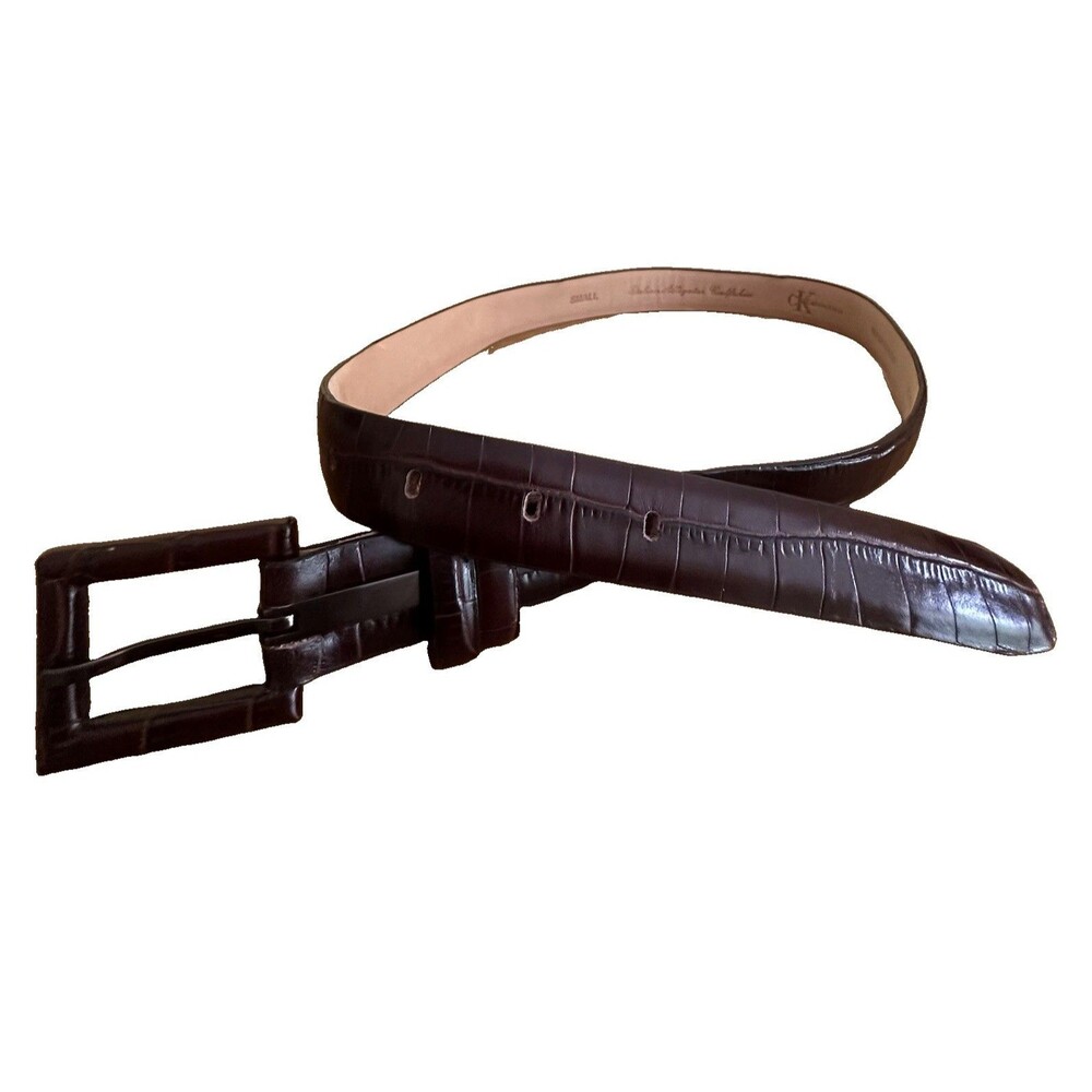CALVIN KLEIN USA VTG ITALIAN ALLIGATOR CALFSKIN Small 34” Belt Silver Logo